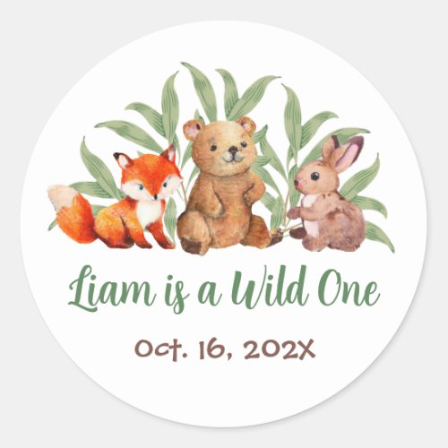 Woodland Wild One Animals Greenery First Birthday Classic Round Sticker