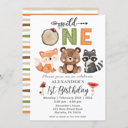 Woodland Wild One Bear Birthday Party Invitation