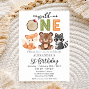 Woodland Wild One Bear Birthday Party Invitation
