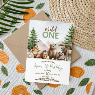 Woodland Wild One Birthday Invitation Boy