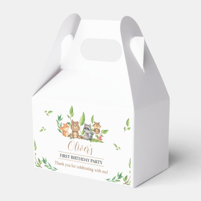 Woodland Wild One Birthday Party Favor Box (Back Side)