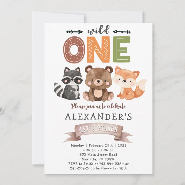 Woodland Wild One Birthday Party Invitation (Front)