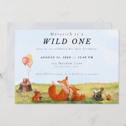 Woodland Wild One First Birthday Invitation 