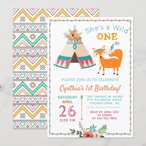 Woodland Wild One Fox Boho Teepee 1st Birthday Card