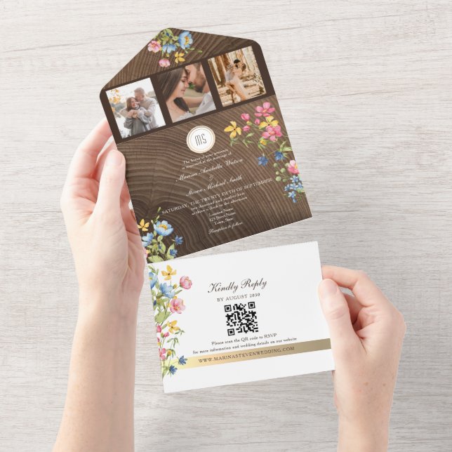 Woodland Wildflower Rustic Boho Wedding  All In One Invitation (Tearaway)