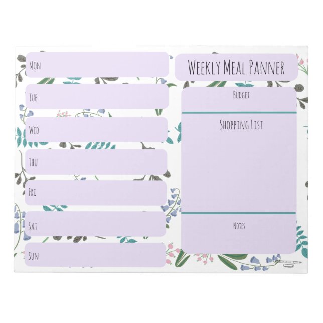Woodland Wildflower Weekly Meal planner notepad  (Front)