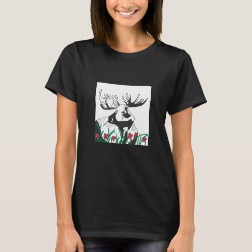 Woodland Wildflowers artistic deer Moose T_Shirt