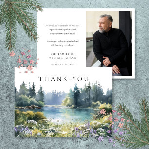 Woodland Wildflowers Floral Lake Funeral Photo Thank You Card