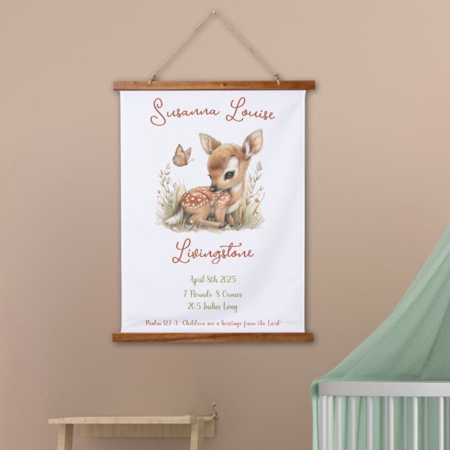 Woodland Wildflowers Personalized Baby Name Stats Hanging Tapestry (Creator Uploaded)