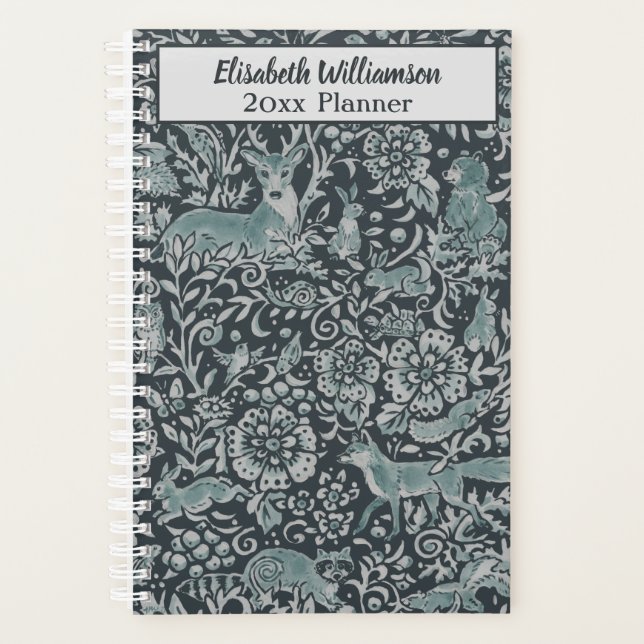 Woodland Wildlife  Animal Teal Customized Fox Deer Planner (Front)