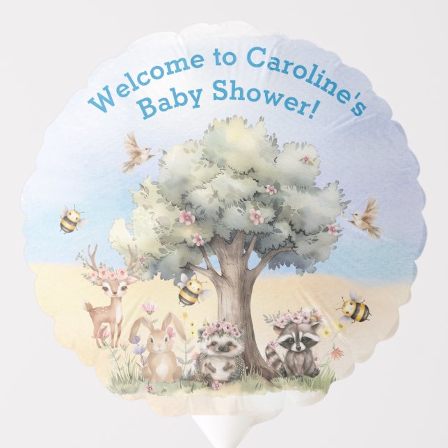 Woodland Wildlife Animals Baby Shower Balloon (Front)