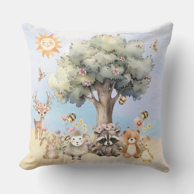 Woodland Wildlife Baby Shower Keepsake  Throw Pillow (Front)