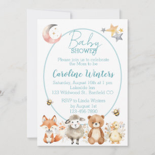 Woodland Wildlife (Blue) Baby Shower Invitation