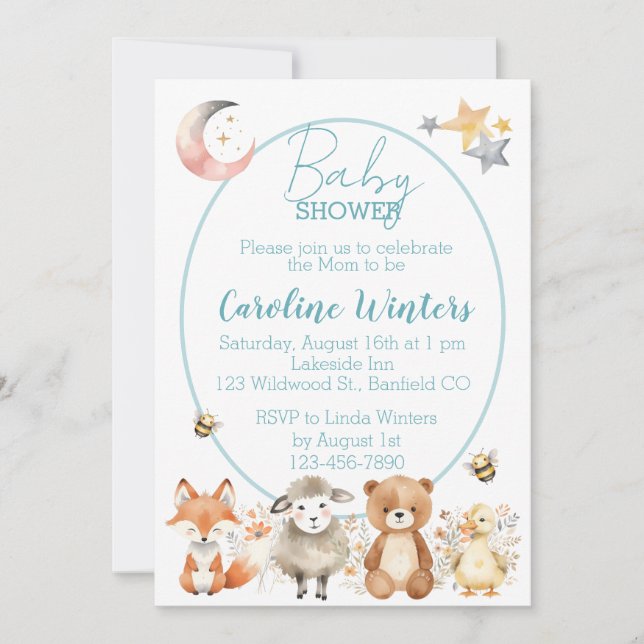Woodland Wildlife (Blue) Baby Shower   Invitation (Front)