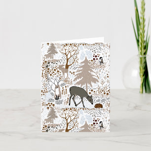 Woodland Wildlife Deer Fox Moose Greeting Or Blank Letterpress Thank You Card