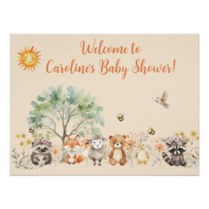 Woodland Wildlife Pale Peach Baby Shower Poster