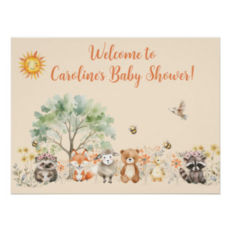 Woodland Wildlife Pale Peach Baby Shower   Poster