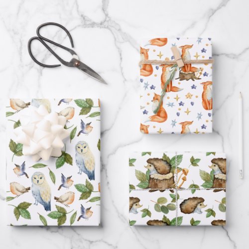 Woodland Wildlife Pattern Wrapping Paper Sheets