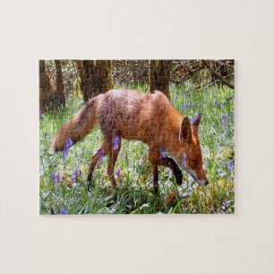 Woodland Wildlife Red Fox Bluebell Flowers Nature Jigsaw Puzzle