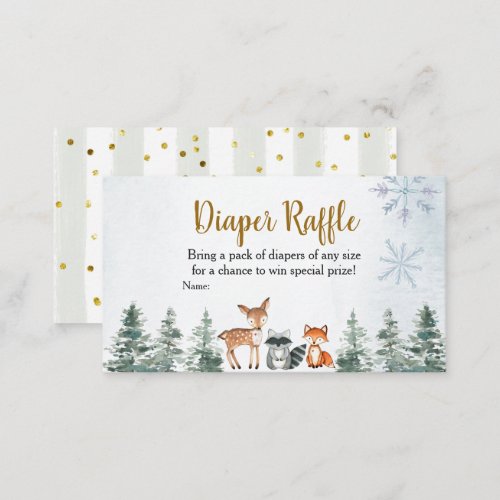 Woodland Winter Animal Baby Shower Diaper Raffle Enclosure Card