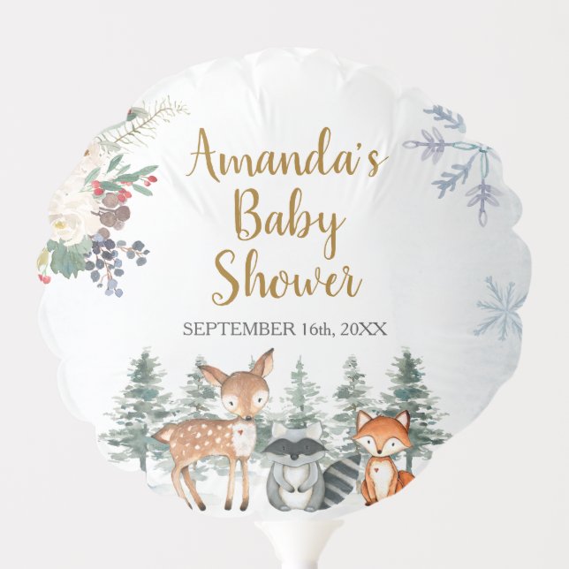 Woodland Winter Animal Forest Baby Shower Balloon (Front)