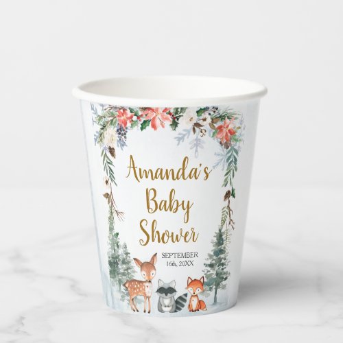 Woodland Winter Animal Forest Baby Shower Paper Cups