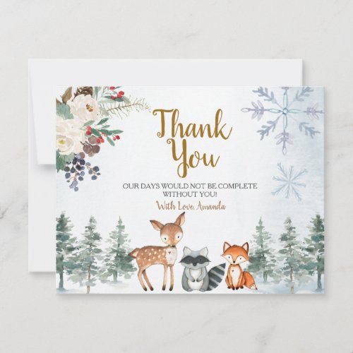 Woodland Winter Animal Forest Baby Shower Thank You Card