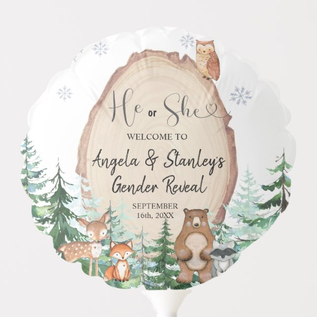 Woodland Winter Animal Forest Gender Reveal Balloon (Front)