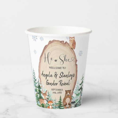 Woodland Winter Animal Forest Gender Reveal Paper Cups