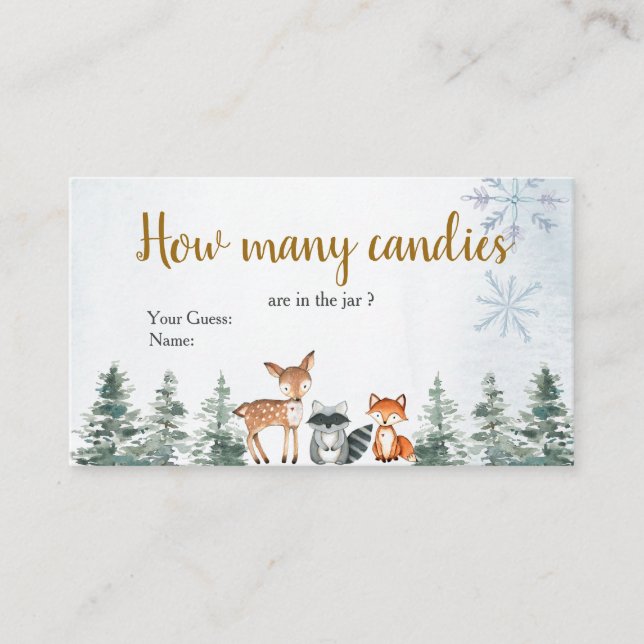 Woodland Winter Animal Forest How Many Candies Enclosure Card (Front)