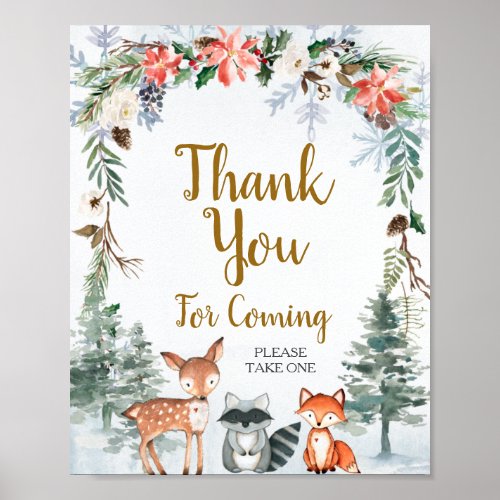 Woodland Winter Animal Forest Thank you for coming Poster