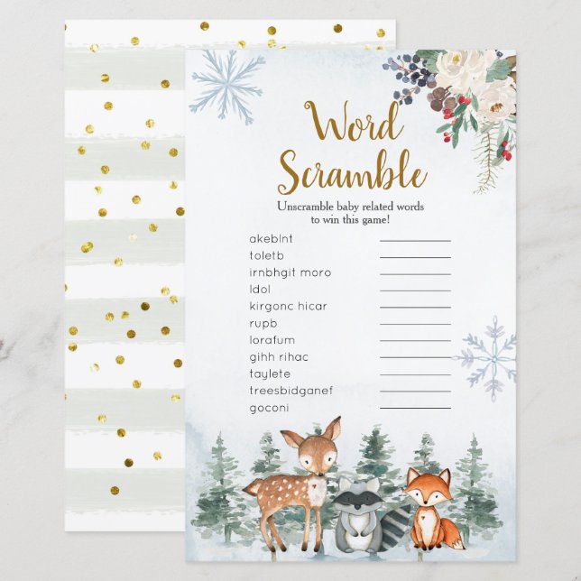 Woodland Winter Animal Forest Word Scramble (Front/Back)