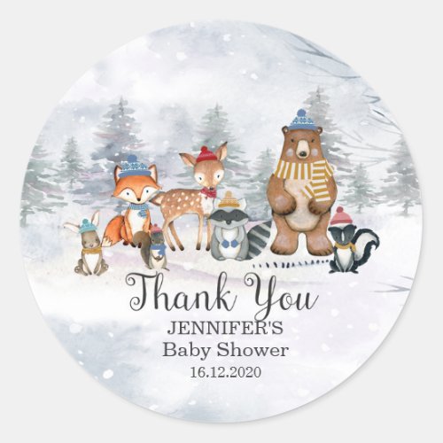 Woodland Winter Animals  Baby Shower 1st Birthday  Classic Round Sticker