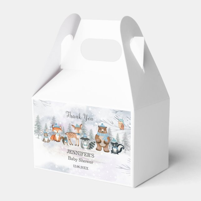 Woodland Winter Animals Baby Shower Birthday Favor Boxes (Front Side)