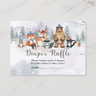 Woodland Winter Animals Diaper Raffle Enclosure Card