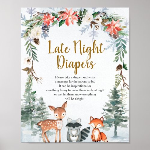 Woodland Winter Animals Forest Late Night Diapers Poster