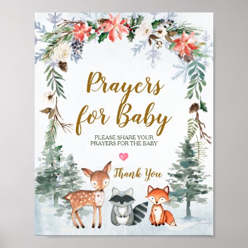 Woodland Winter Animals Forest Prayers for Baby Poster