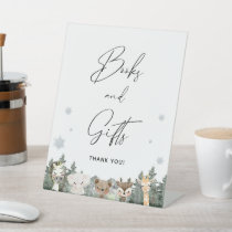 Woodland Winter Baby Shower Books and Gifts Pedestal Sign