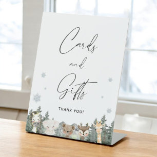 Woodland Winter Baby Shower Cards and Gifts Pedestal Sign