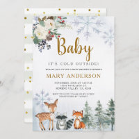 Woodland Winter Baby Shower Forest Animals Invitation