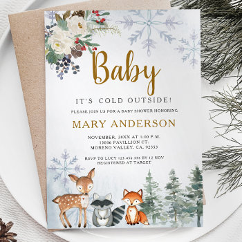 Woodland Winter Baby Shower Forest Animals Invitation by HappyPartyStudio at Zazzle