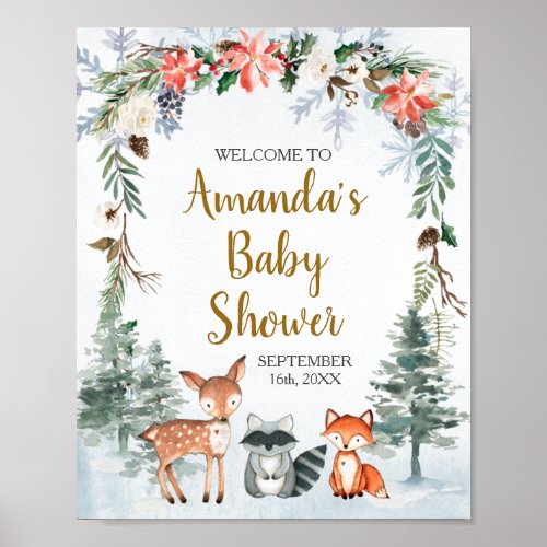 Woodland Winter Baby Shower Forest Animals Welcome Poster