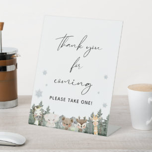Woodland Winter Baby Shower Thank You Favors Pedestal Sign