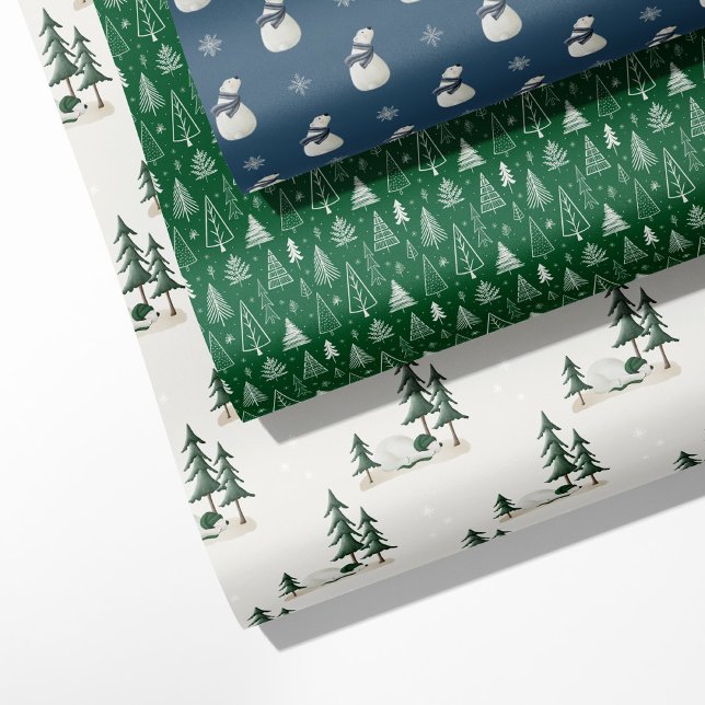Woodland Winter -  Bears, Pine Trees & Snowflakes Wrapping Paper Sheets (Creator Uploaded)