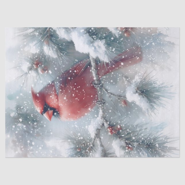 Woodland Winter Cardinal Bird Tissue Paper (Front)