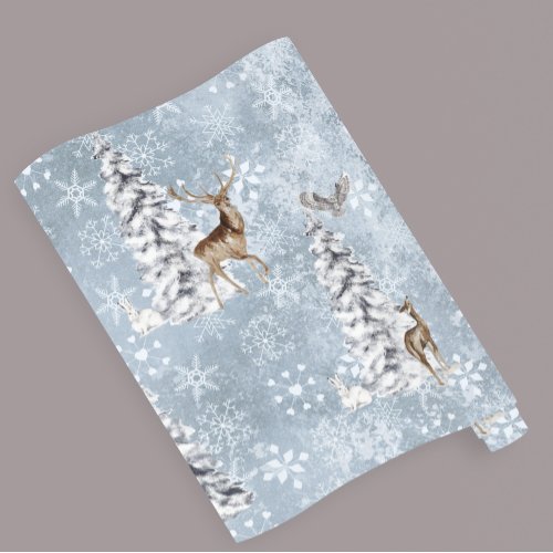 Woodland Winter Deer Christmas Tree  Snowflake Wrapping Paper