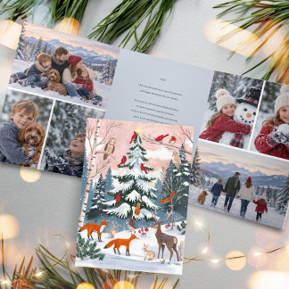 Woodland Winter Family Photo Snow Forest Christmas Tri-Fold Invitation