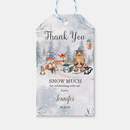 Woodland Winter Forest Animals Thank You Gift Tag