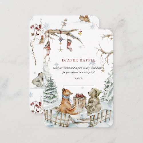 Woodland Winter Forest  Baby Shower Diaper Raffle Enclosure Card