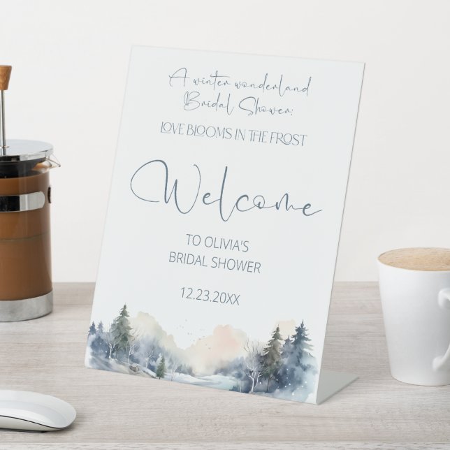 Woodland Winter Forest Bridal Shower Welcome Pedestal Sign (In SItu)